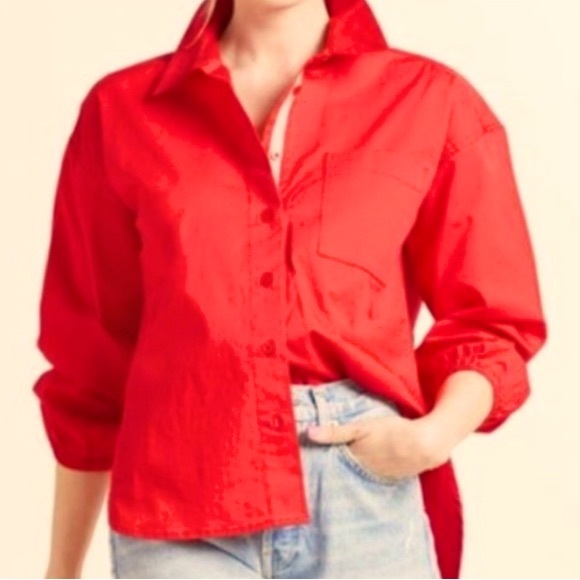 NEW!~$128•Sundry for Evereve•Cherry/Red•Saturday Poplin•Oversized Button Down•Sm - Picture 3 of 7